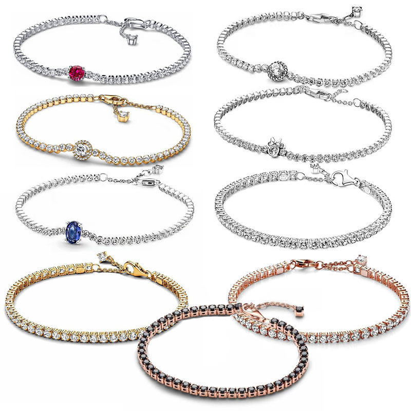 Cross-border Source New Panjia Plated S925 Silver Dense Chain Shiny Heart-shaped Tennis Shiny Red Gemstone Bracelet