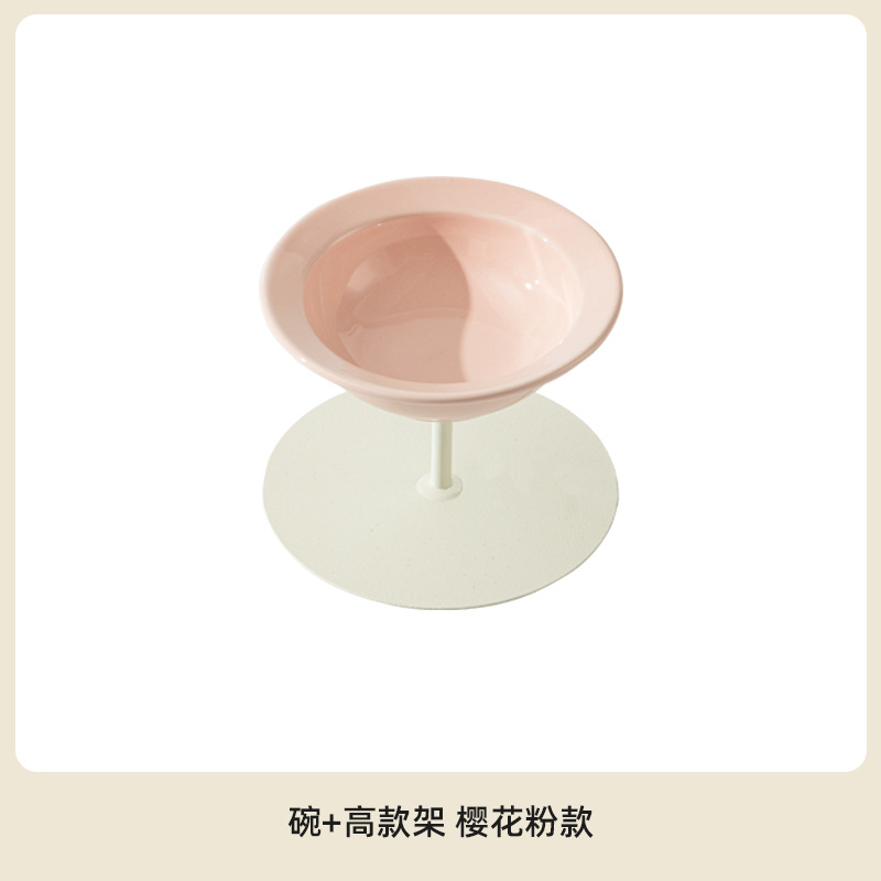 Cerámica alta pie de gran calibre de alto valor facial mascota gato plato volador cuello protector columna cervical anti derrumbe granos beber tazón de agua tazón