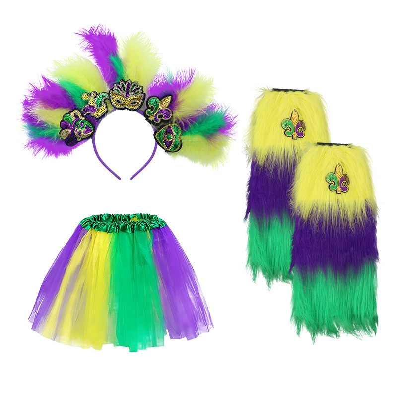 Nuevos productos transfronterizos Mardi Gras set de sequillas oro violeta verde fiesta de baile disfraz de bar espectáculo