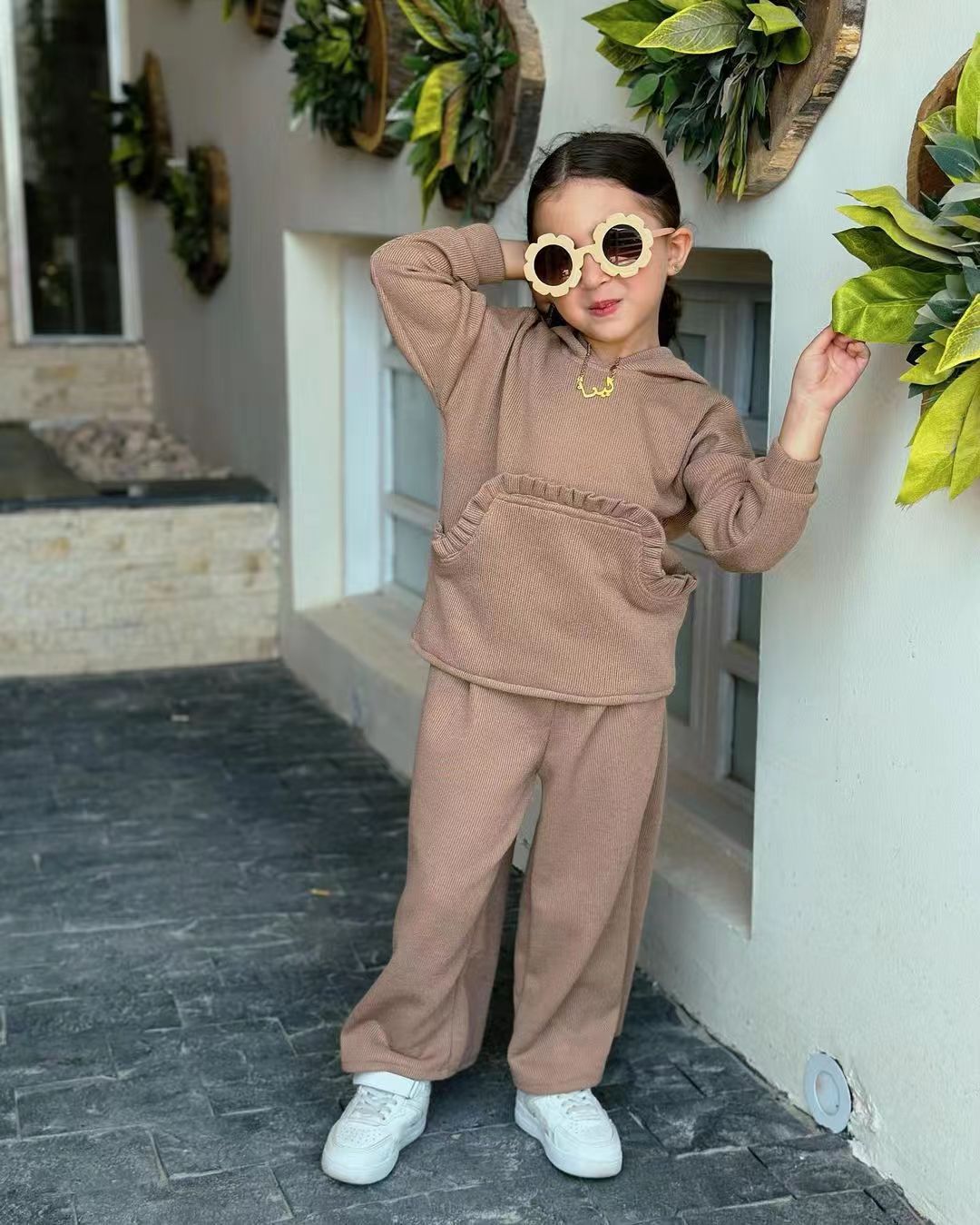 Ensemble enfant pull et pantalon manches longues couleur unie_voghion.com