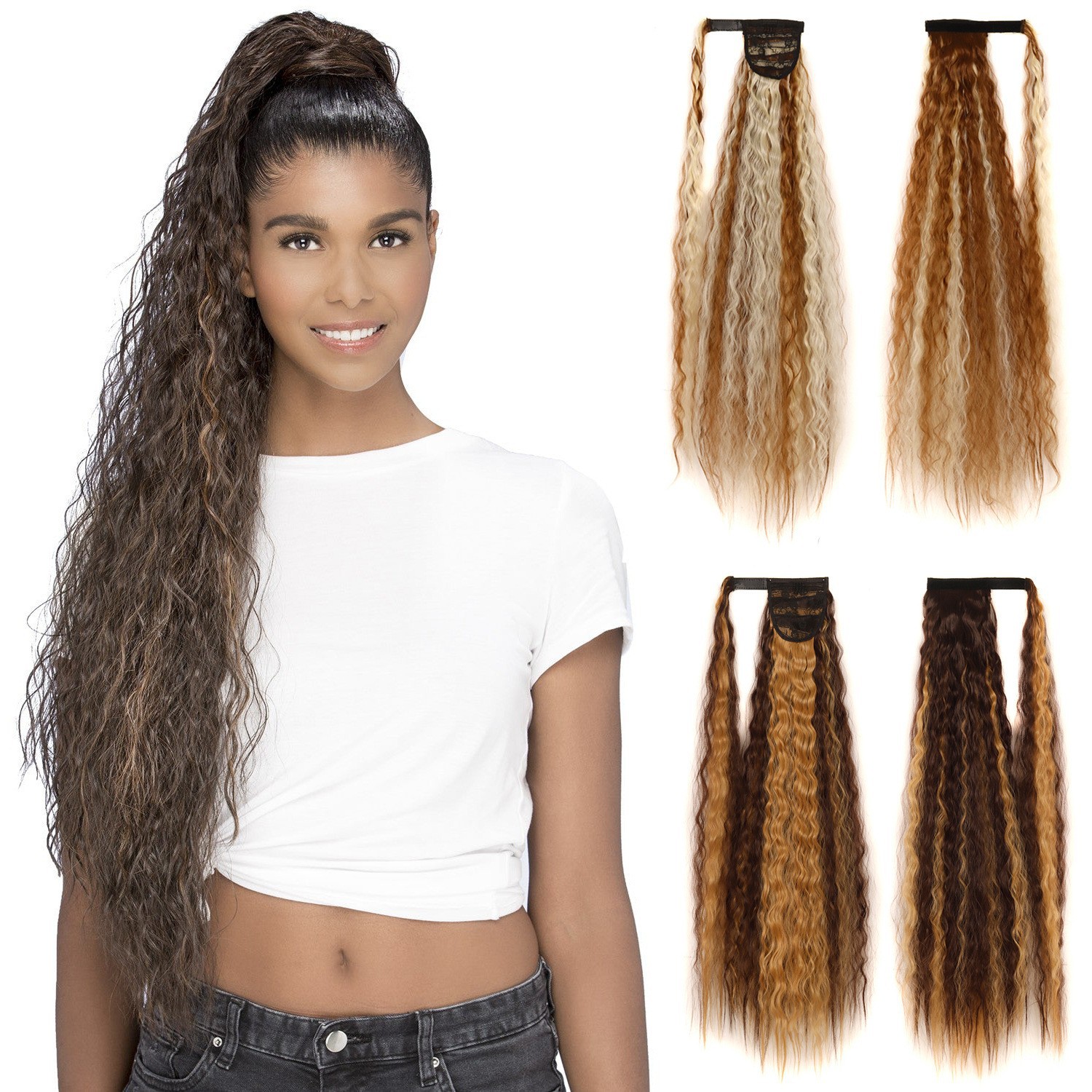 Unisex Velcro corn perm ponytail, extended corn perm ponytail curly ponytail_voghion.com