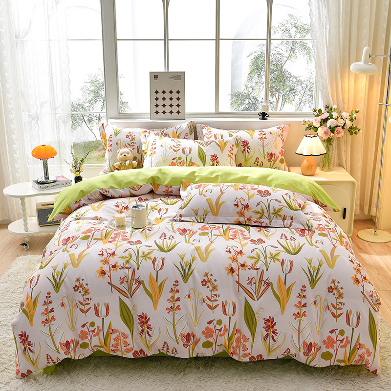 Copripiumino e lenzuolo da letto in puro cotone spazzolato semplice di classe A, set da tre pezzi per regalo di compleanno o per eventi._voghion.com