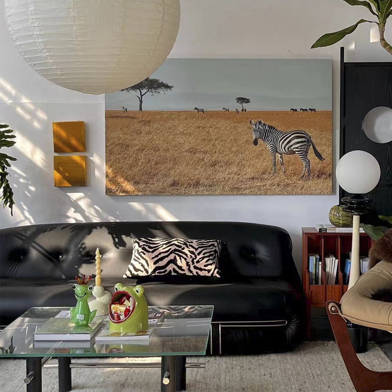 Grassland zebra decorative painting High sense art photography hanging painting living room bedroom hallway background wall mural down the mountain