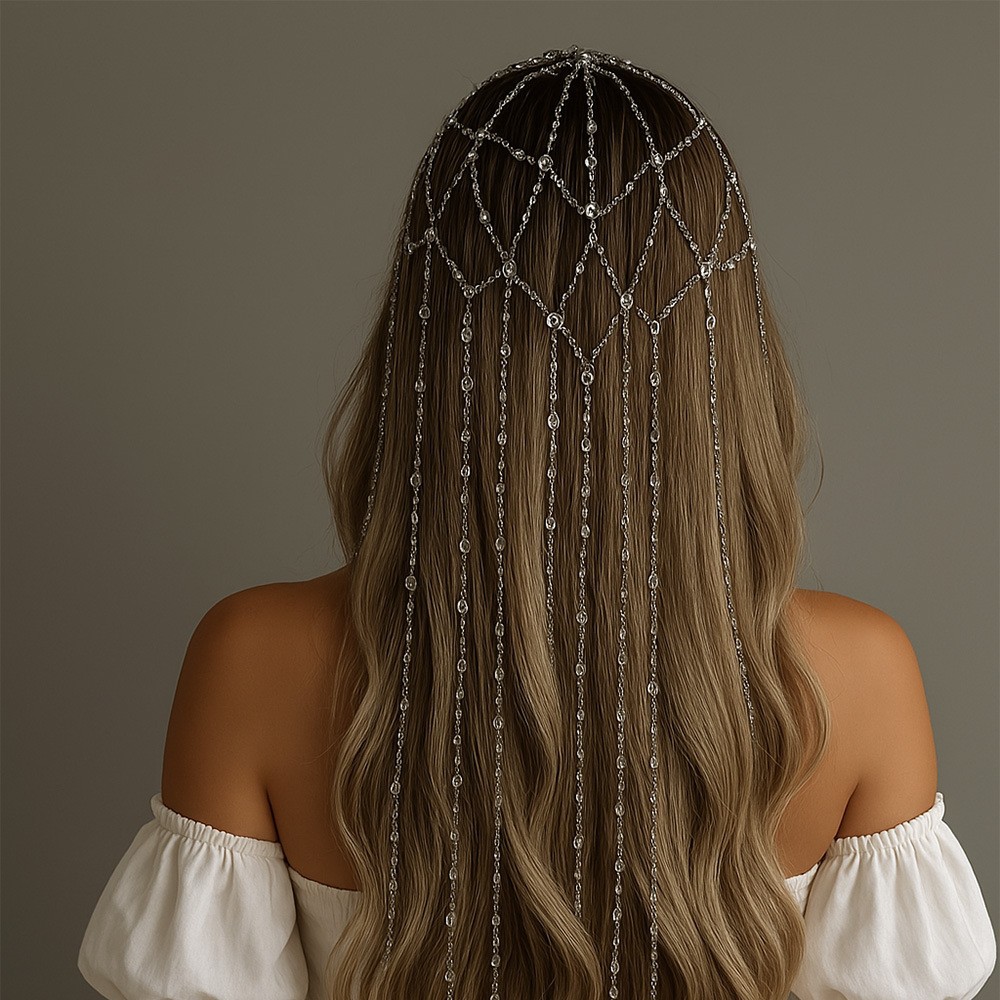 Cross-Border New Tassel Rhinestone Headband for Women, High-End Fashion Temperament Headband, Light Luxury Ball Wedding Ladies Headwear
