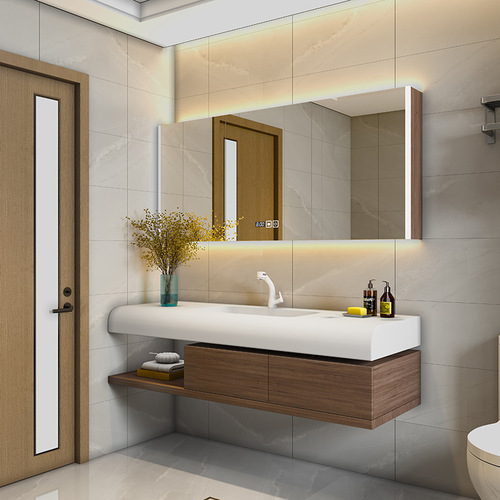 OD59 wholesale simple new Chinese style Corian integrated basin and bathroom cabinet combination smart bathroom sink