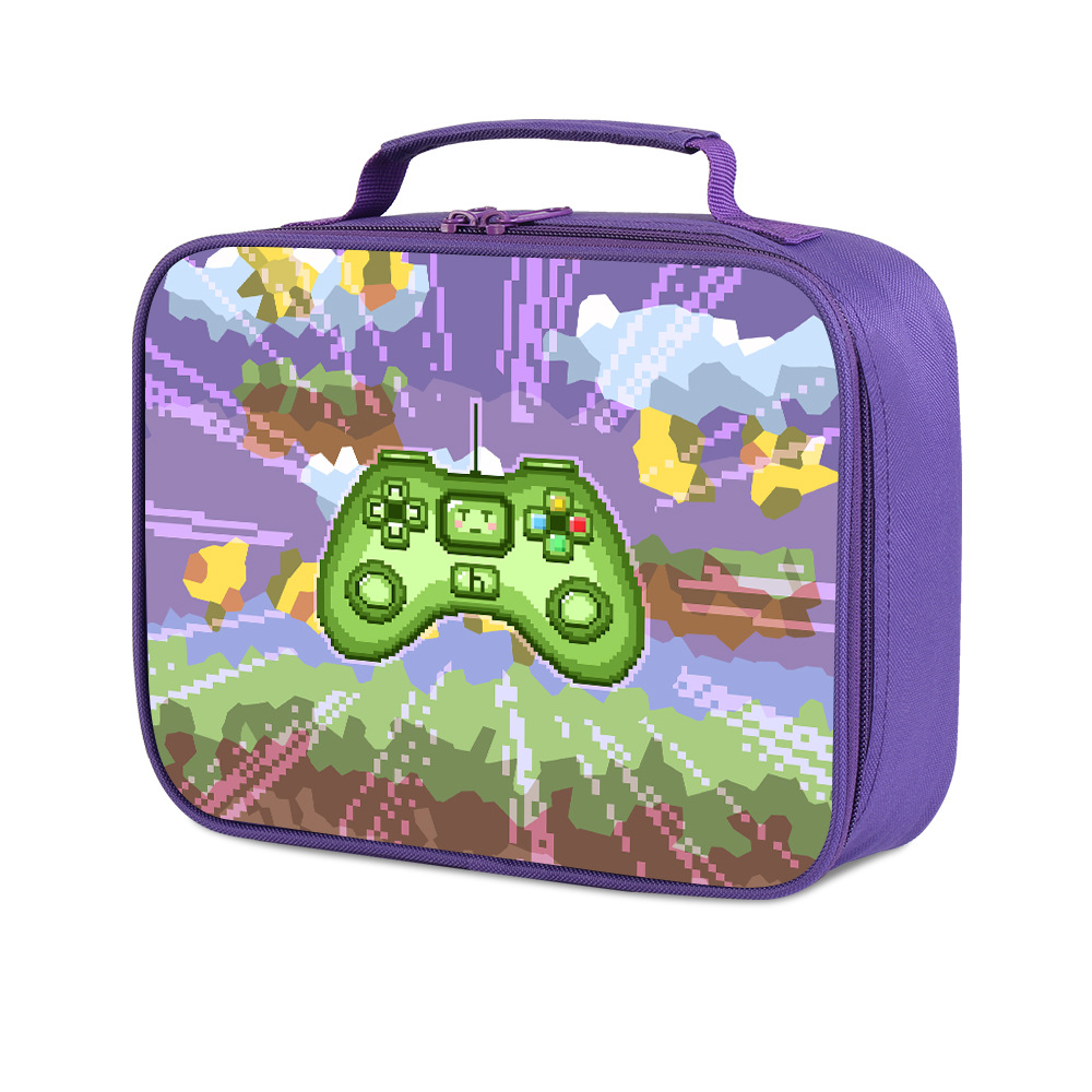 Paquete de almuerzo de estudiantes portátil de dopamina colorido, paquete de almuerzo cuadrado de gran capacidad, paquete de almuerzo de píxeles estrella, mango de juego, paquete de aislamiento térmico