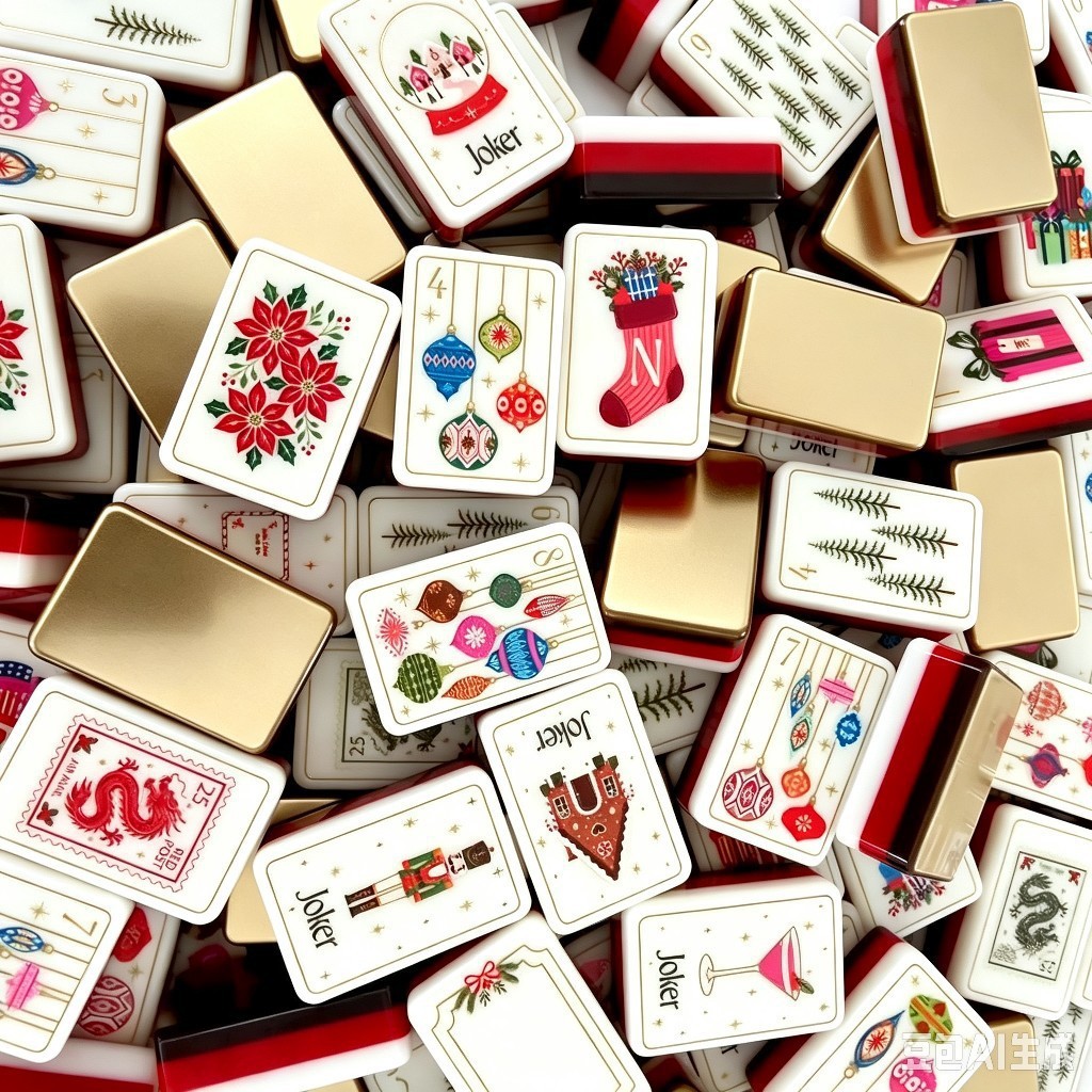 Direct from the manufacturer: Creative mirrored Christmas American-style mahjong with colorful printed Christmas tree and snowman tiles