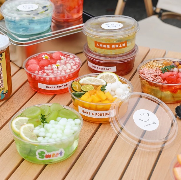 水果捞打包盒一次性冰粉专用碗摆摊塑料带盖盒子网红糖水甜品商用