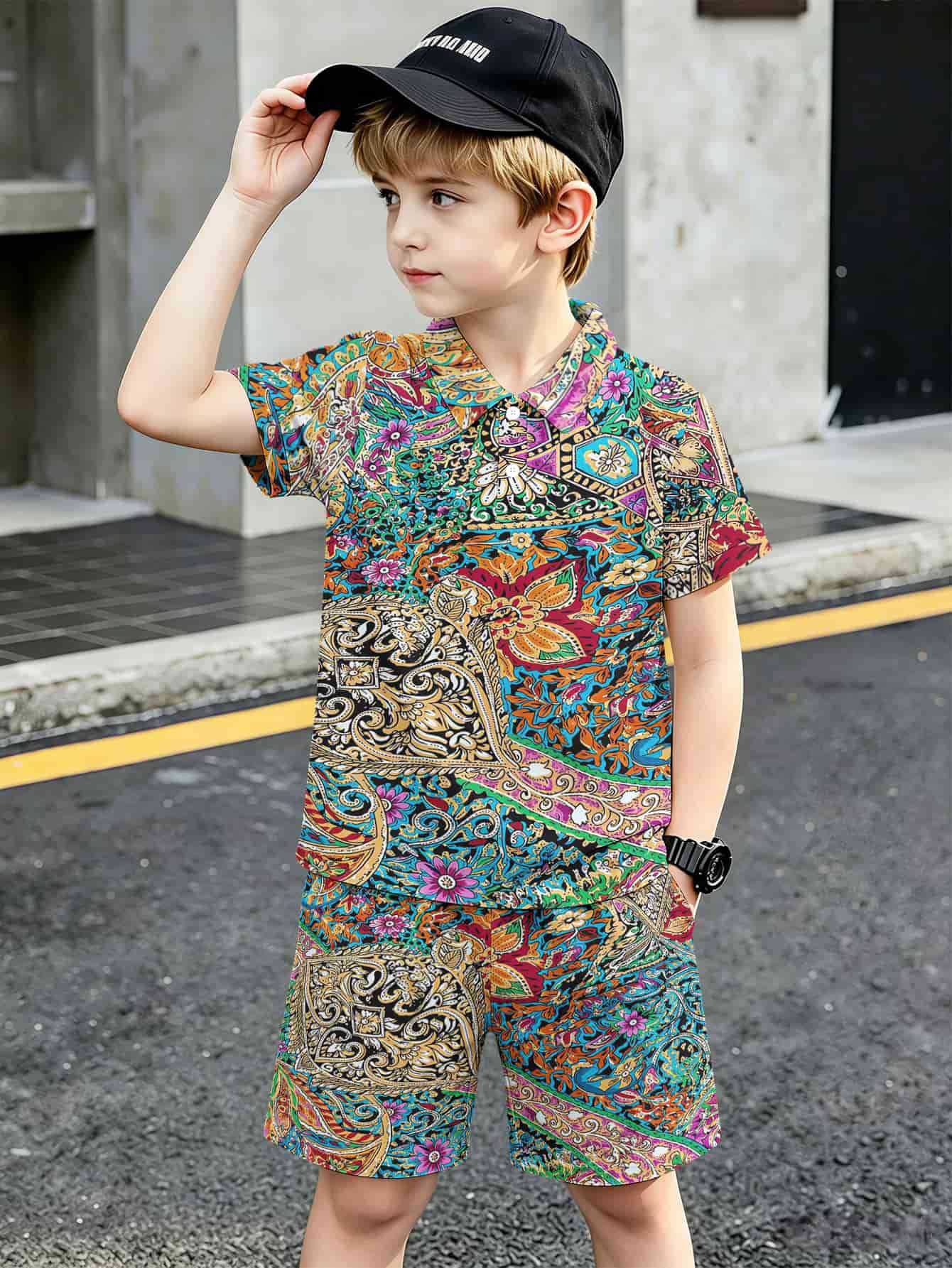 Boys T-shirt And Shorts Set With 3d Printed Design_voghion.com