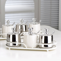 Electroplated Bear Ceramic Seasoning Jar Full Set of Seasoning Supplies Light Luxury Seasoning Jar Dustproof Salt Shaker Set Wholesale