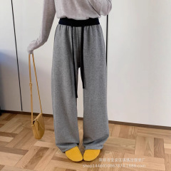 琪镌绘制撞色抽绳弯刀阔腿裤女新款秋冬宽松显瘦遮肉百搭长裤2318
