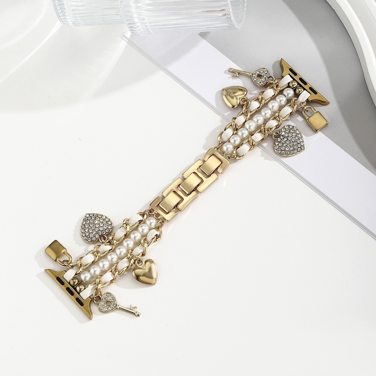 爱心钥匙苹果手表金属表带iWatch10E腕带s1110SE时女式表带