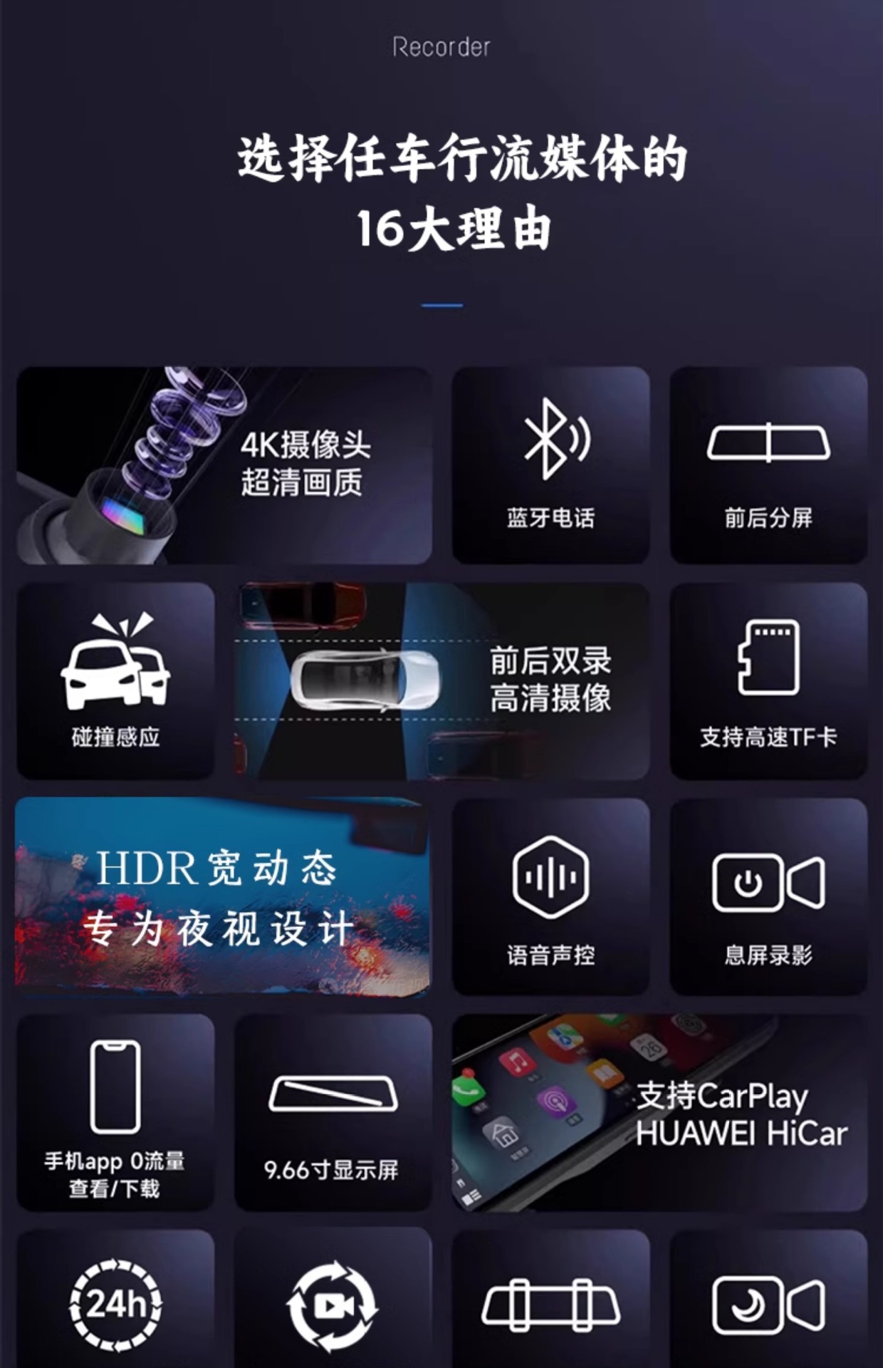 Suitable for 4K Hd Streaming Rearview Mirror Driving Recorder 2025 New Front and Rear Dual Cameras Suitable for Carpla
