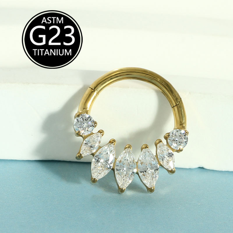 G23 Titanium Nose Ring Ear Bone Ring Zircon Inlaid Septum Ring Lip Ring Body Piercing Jewelry detail image 7