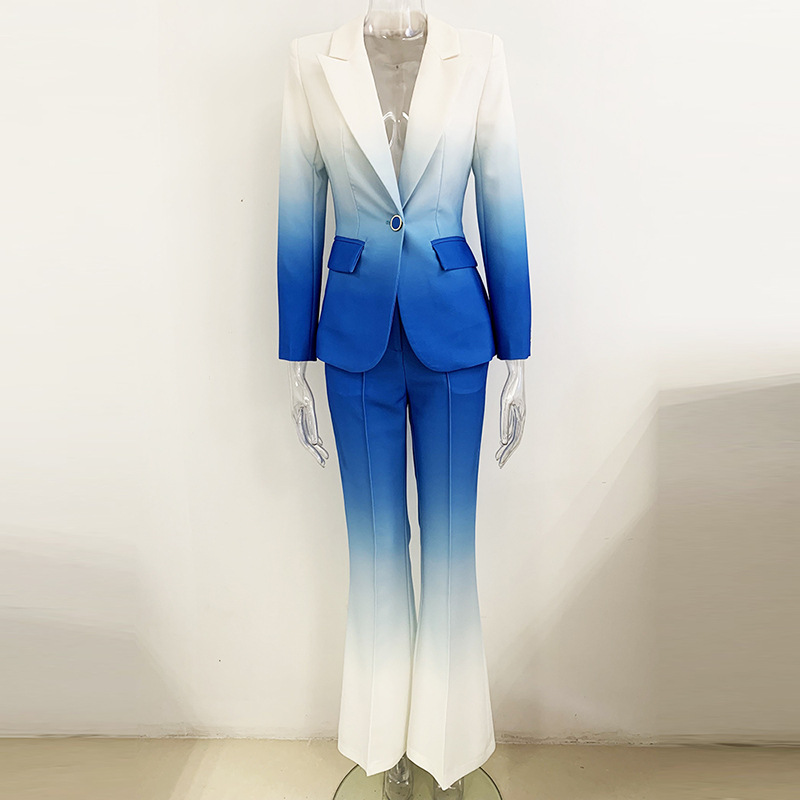 GraceChic Cross-Border In-Stock 2025 New Fashionable Gradient Slim Fit Suit With Flared Trousers Two-Piece Set_voghion.com