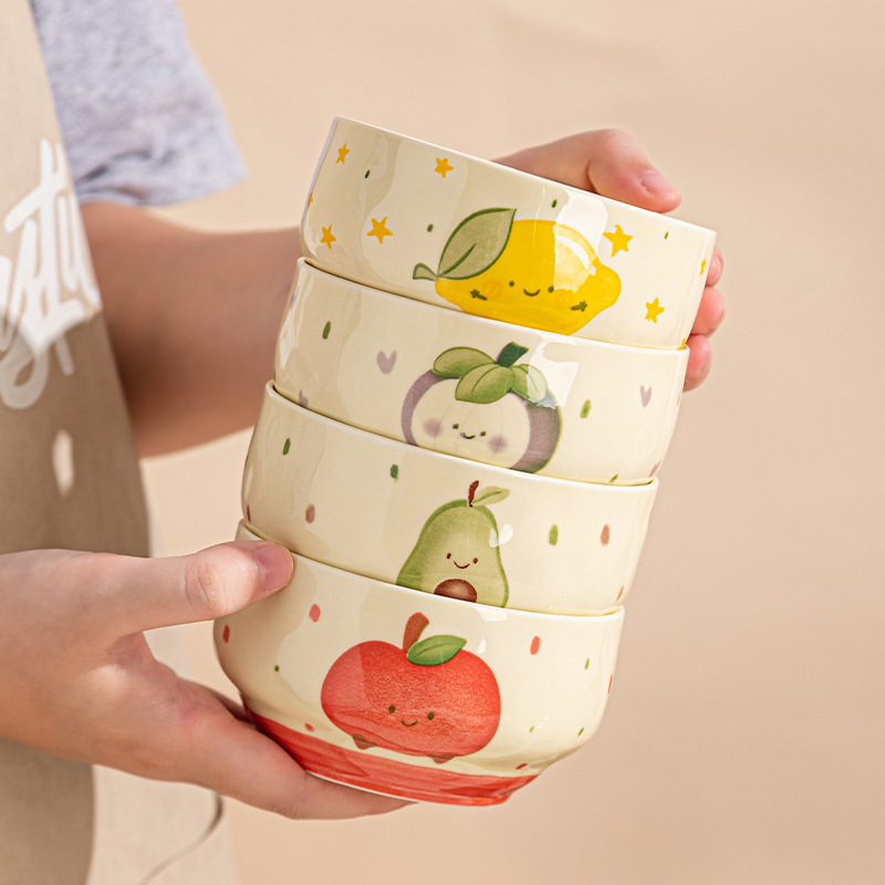 Tacos de cerámica series de frutas lindas de alto valor de esmalte bajo el color doméstico nuevo tazón de yogur tazón de regalo cubiertos de cerámica
