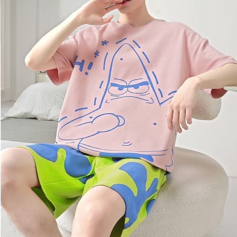 Pajamas 2026 New Men's Summer Cotton Short-Sleeved Thin Student Cartoon Summer Home Clothes Men's Pajamas