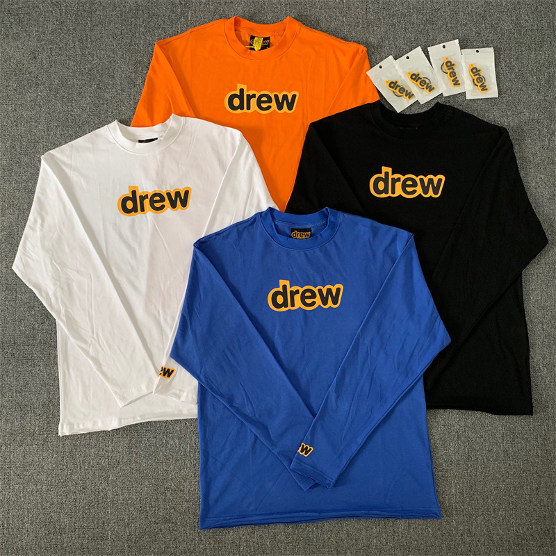 Drew smiling face letter print long-sleeve women's Justin Bieber style loose high-street autumn base layer T-shirt men's trendy brand Drew smiling face letter print long-sleeve women's Justin Bieber style loose high-street autumn base layer T-shirt men's trendy brand