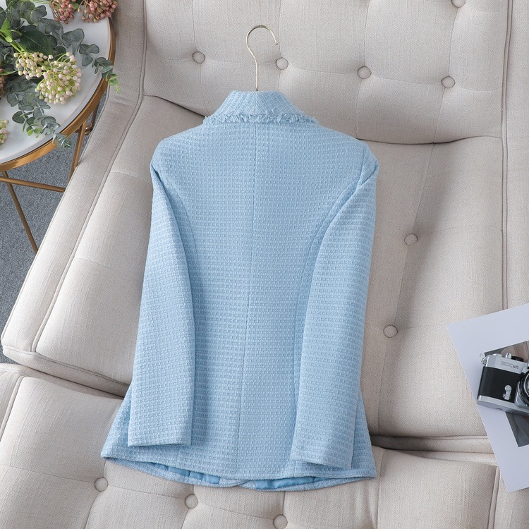 Chaqueta de Traje de Tweed para Mujer de Poliéster Ajustado