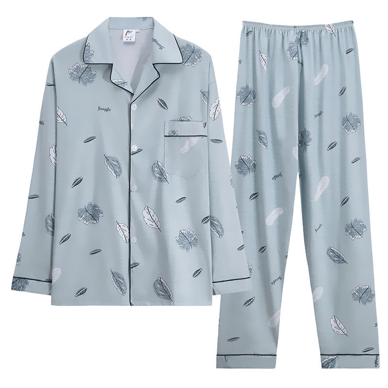 Pijamas de hombre Pijamas de primavera y otoño pantalones de algodón de manga larga de los hombres cardigan verde de mediana edad ropa de hogar traje de invierno para los ancianos