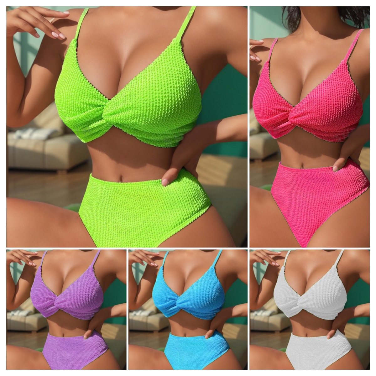 Women's Solid Color 2 Pieces Set Bikinis Swimwear display picture 5