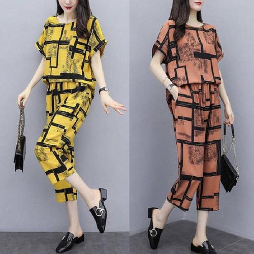 Cross-border Southeast Asian fashion suit for fat mm, fashionable large size, loose, age-reducing, slimming cropped pants, two-piece set for women, trendy