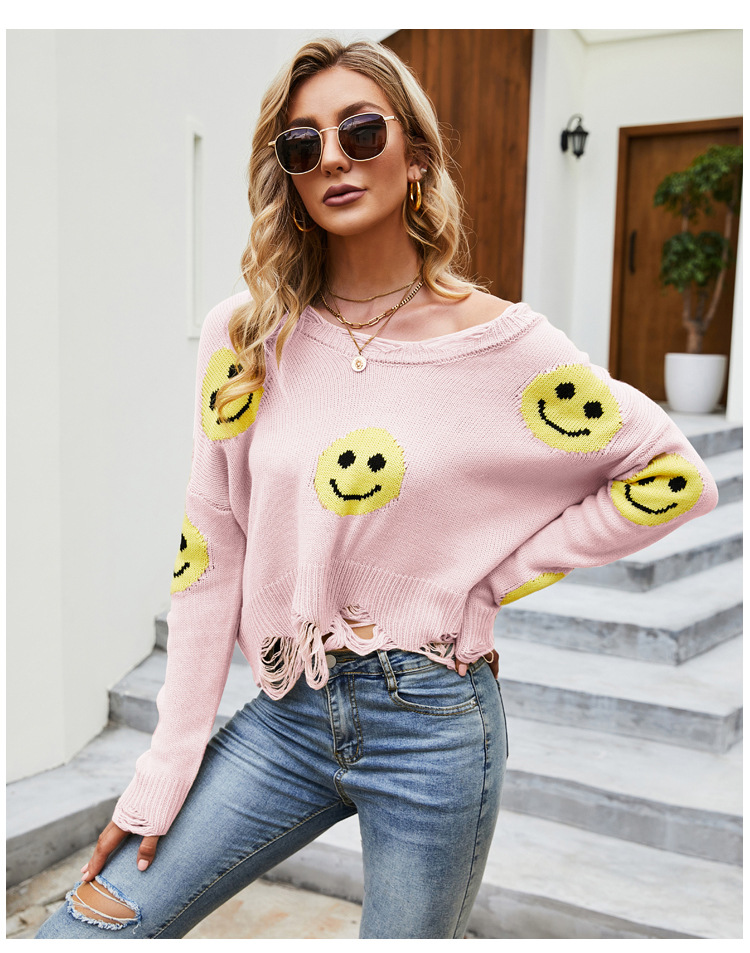 Women's Sweater Long Sleeve Sweaters & Cardigans Braid Fashion Smiley Face display picture 5