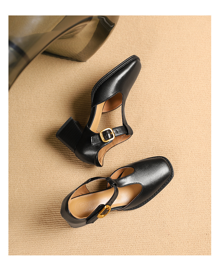 Sandal nữ quai chữ T đầu vuông hở mũi đế bệt — Màu nâu chi tiết 18