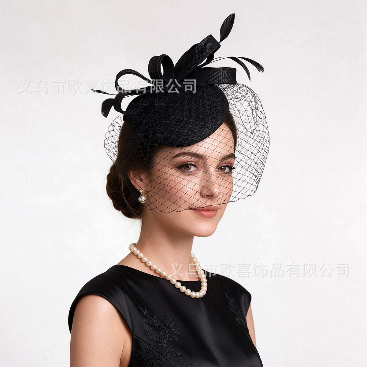 Amazon's new equestrian festival fashion imitation linen hair accessories, noble lady's mesh hat, bridal party headpiece