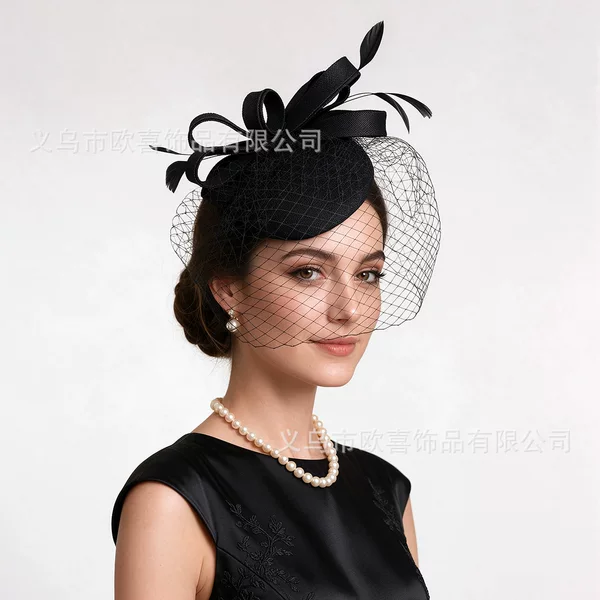Amazon's new equestrian festival fashion imitation linen hair accessories, noble lady's mesh hat, bridal party headpiece