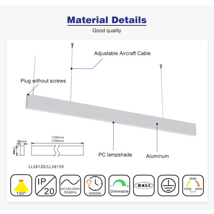 Personalizada 5cm colgante LED lámpara de línea sala de conferencias lámpara de techo de oficina ingeniería de línea de aluminio