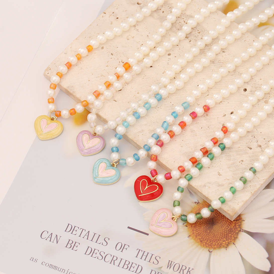 Fashion Heart Shape Imitation Pearl Bead Beaded Enamel Womenu0027S Pendant Necklace 1 Piece
