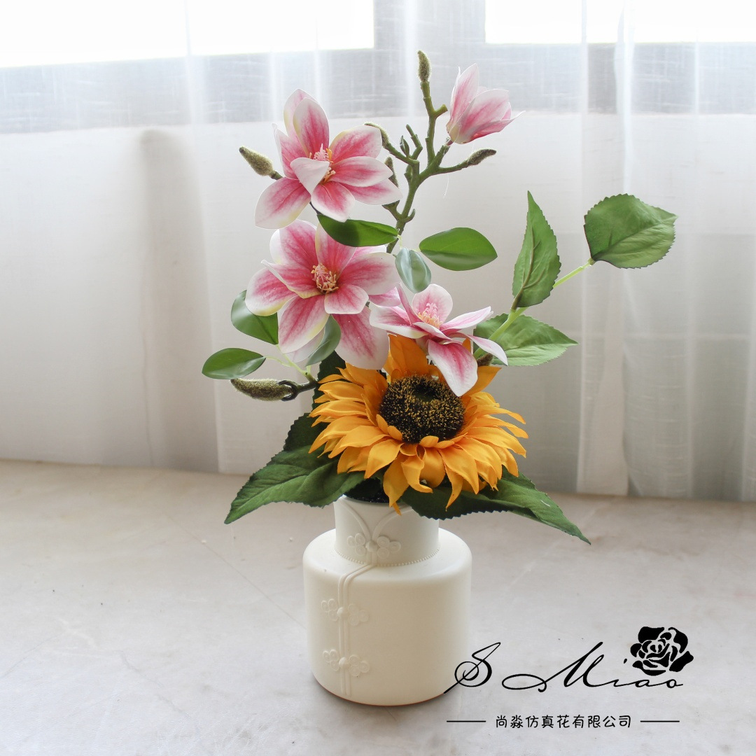 Simulación de flores magnolia flores de sol bonsai decoración creativa fábrica directa de plantas verdes artificiales flores falsas imitación de maceta image 9