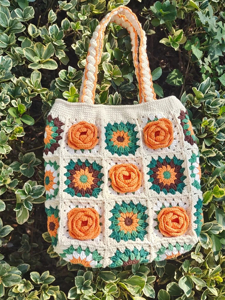 Granny Ge camellia lana tejida a mano bolsas grandes ganchillo diy material bolsa ganchillo regalo en polvo hecho a mano