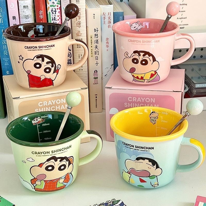 かわいい陶器製マグカップ、目盛り付き、クレヨンしんちゃん、子供用、カップル用、朝食カップ、誕生日プレゼント|undefined