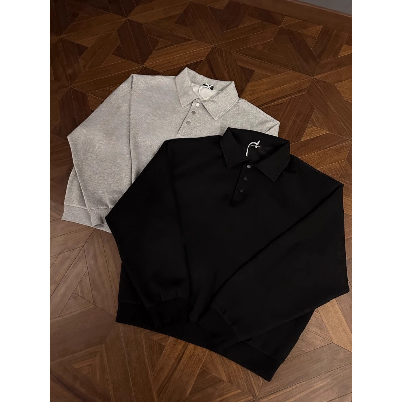 Fashion Niche Simple Basic Polo Lapel Sweatshirt Men's 2025 Spring and Autumn New Box Edition Short Wide Top