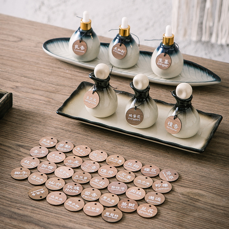 精油名字识别牌闻香瓶按摩油中英文标识牌spa水疗美容木吊牌