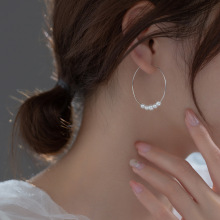 纳兰 s925银女日系简约圆形合成珍珠耳扣甜美气质耳圈耳饰M01877