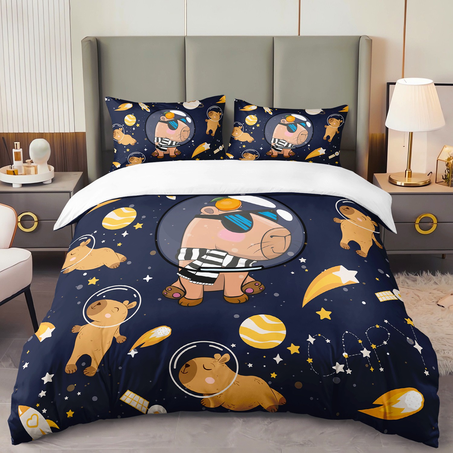 Cartoon Astronaut Digital Printed Edredon Kit Textile Transpirable Transfronterizo Fuente TEMU / JIT