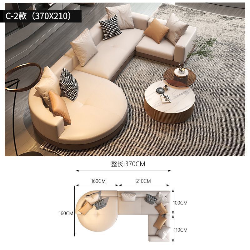 Sala de estar de lujo ligero gran piso plano estilo italiano minimalista sofá de cuero Connery diseñador de villa arco sofá de forma especial image 14