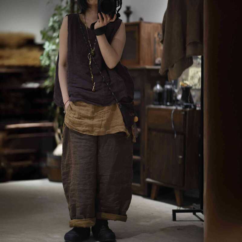 Sn283 Linen Retro Mix-And-Match Inner Vest