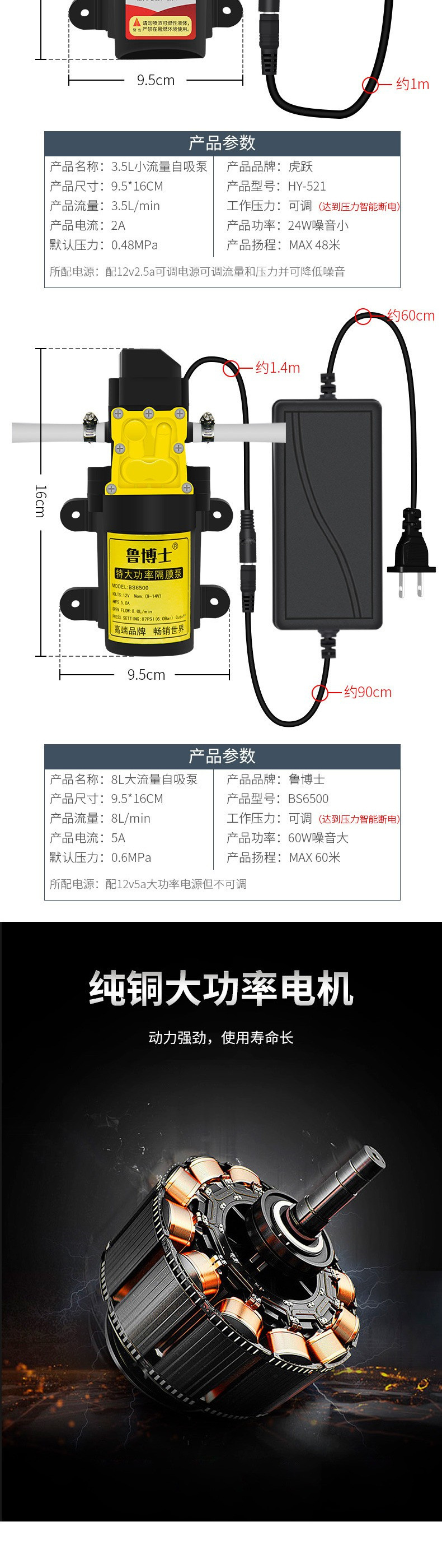 12v pressurized pump, self-priming pump, pure water machine motor, rural water purifier, diaphragm water pump, 1/4 inch and 1/2 inch booster pump