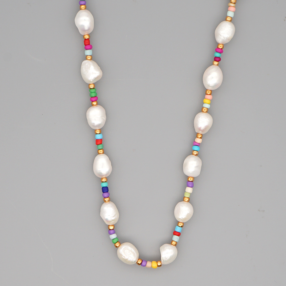 fashion bohemian freshwater pearl rainbow bead necklacepicture5