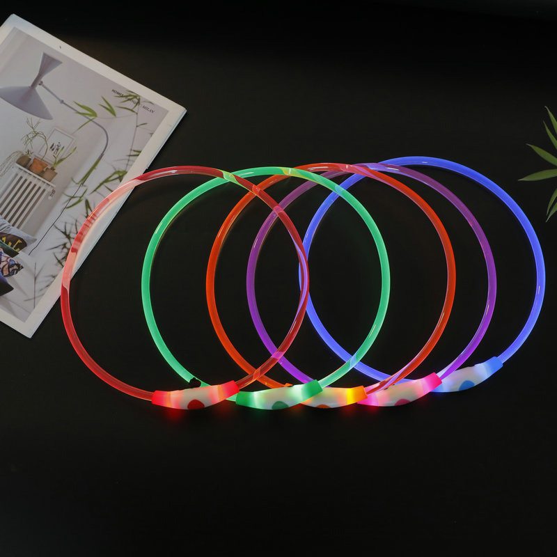厂家供应TPU通体发光猫狗脖圈 led发光宠物项圈 充电套色防水狗圈