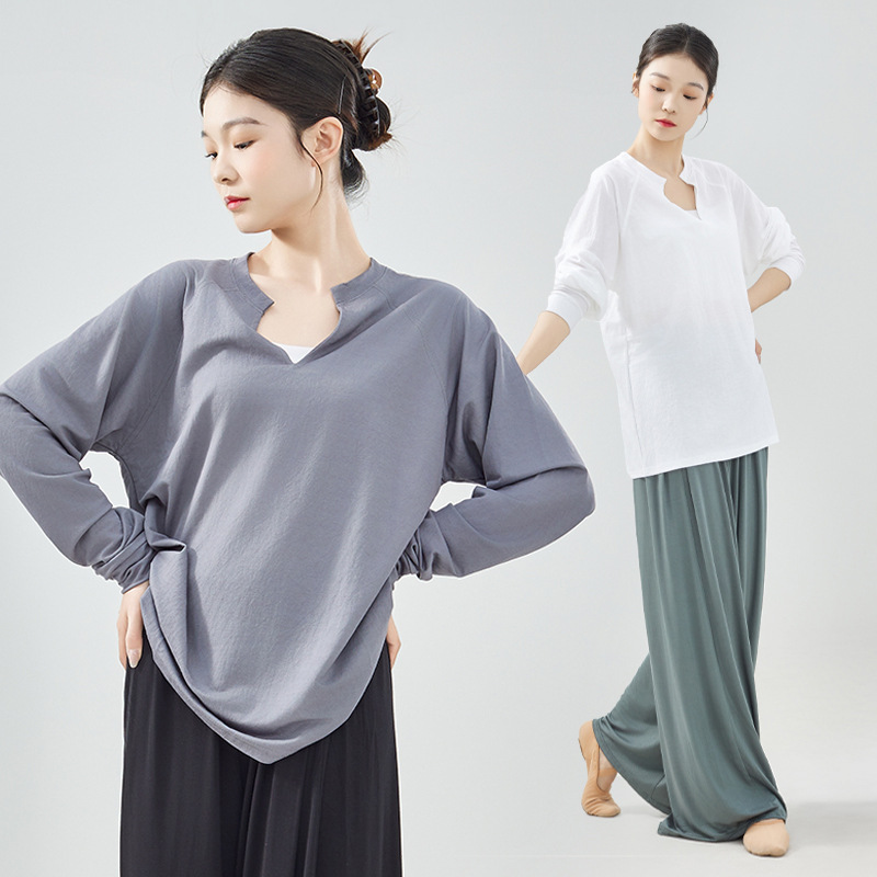 Water-Style Dance Clothing for Adults, Men and Women, All-Season Trendy T-Shirt Street Dance Solid Color Loose Jazz Dance Practice Outfit Top