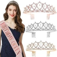 现货生日派对肩带套装birthday girl礼仪带皇冠 玫瑰金金粉布肩带