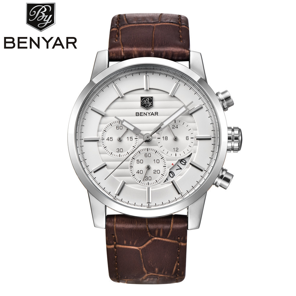 BENYAR Binya reloj de negocios de los hombres de cuarzo explosión transfronteriza de seis Pines de moda de cuero calendario multifunción Mesa 5104