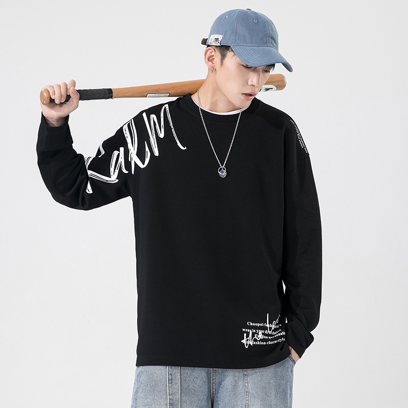 男装圆领卫衣2021秋季新款韩版潮牌印花长袖t恤宽松套头情侣外套