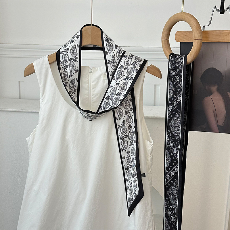 Pañuelo de seda, banda larga, sensación de alta calidad, bufanda pequeña decorativa, bolsa de toalla de seda, envuelta, pañuelo floral, cinta para el cabello, serpentín para el cabello