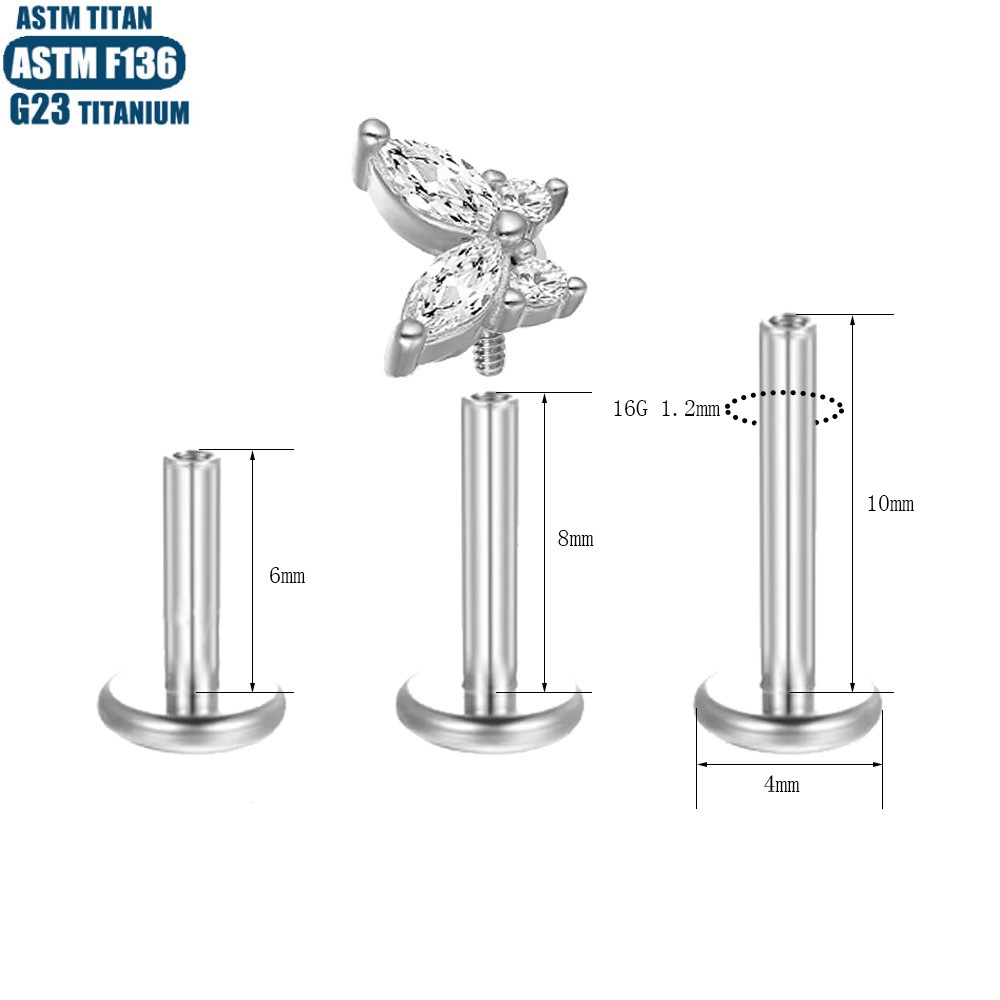 Silver pointed spike labret stud material detail